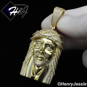 925 STERLING SILVER ICY 3D GOLD JESUS PENDANT*G274